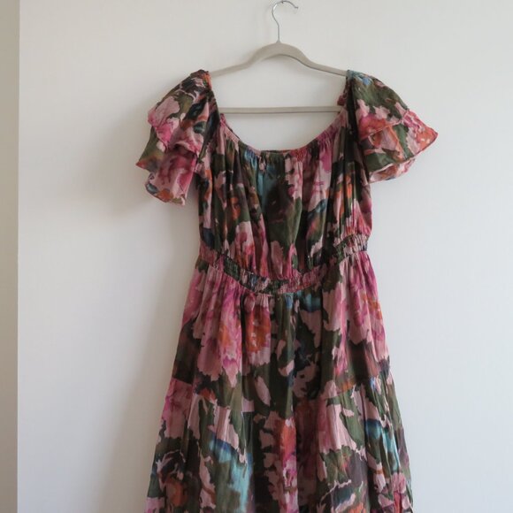 WORLD MARKET Tiered Maxi Dress in Purple Green Floral Boho Summer - Size L/XL - Picture 3 of 15